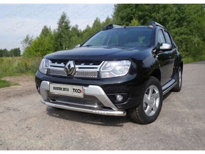Защита переднего бампера с ДХО 60 мм ТСС для Renault Duster 2015-2021